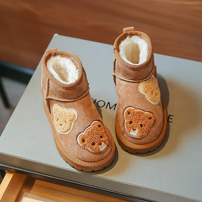 Mini Fashion - Suede Brown Ankle Boots with Bears