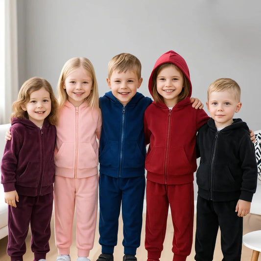 Kids Velvet Tracksuit | Insulated | Two-Piece Set Comfortable Design