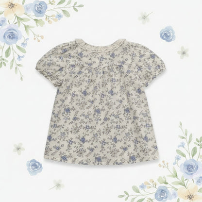 Vine Print Blouse – Light & Cute – Children's Blouse with Puff Sleeves