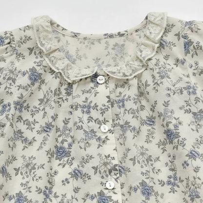 Vine Print Blouse – Light & Cute – Children's Blouse with Puff Sleeves