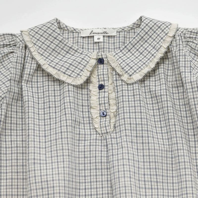 Check Dress – Soft & Breathable – Classic Collar with Puff Sleeves