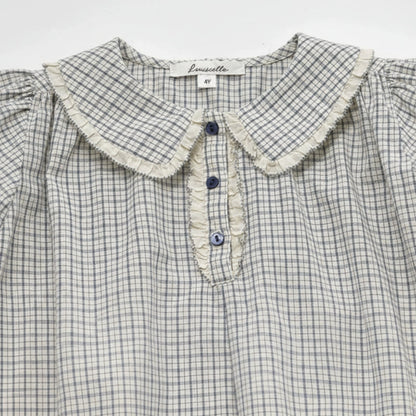 Check Dress – Soft & Breathable – Classic Collar with Puff Sleeves