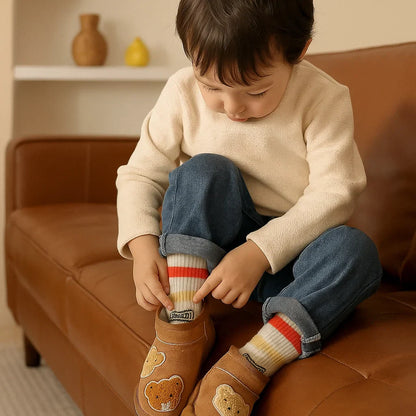 Mini Fashion - Suede Brown Ankle Boots with Bears