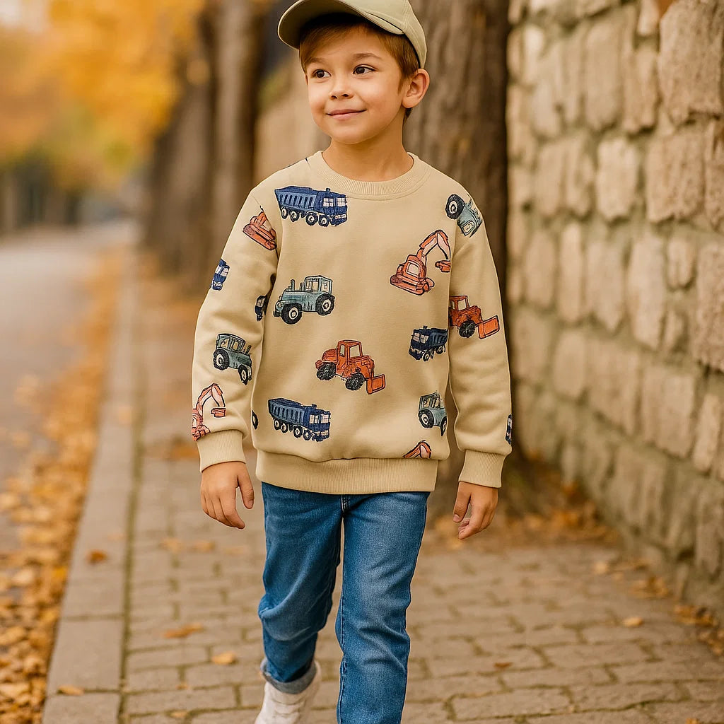 TruckTales – Soft & Warm – Sweater with Colorful Construction Vehicles