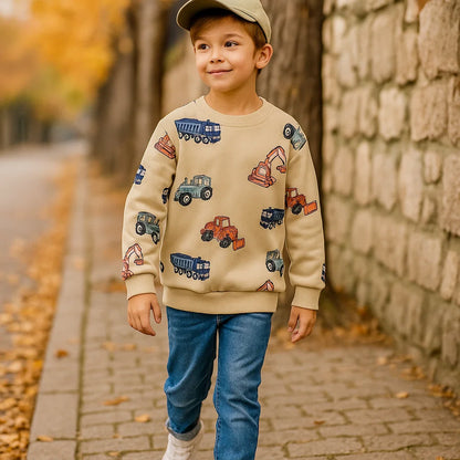 TruckTales – Soft & Warm – Sweater with Colorful Construction Vehicles