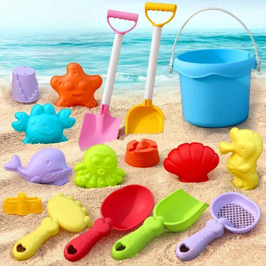 Kids Beach Sand Toy Set | Bucket Shovel Rake | Elastic Waistbands