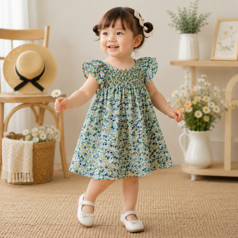 Floral Dress – Light & Airy – Girls Flutter Sleeve Dress