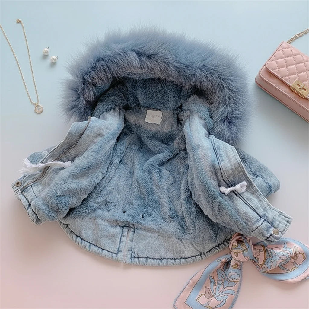 FurDream – Denim Look – Winter Jacket with Hood