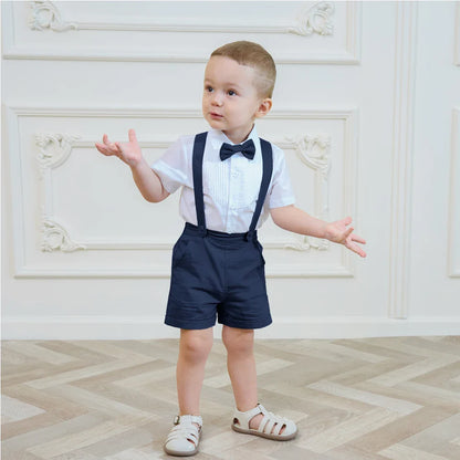 LittleDandy – Classic & Elegant – Cotton Shorts with Suspenders, Bow Tie & Shirt