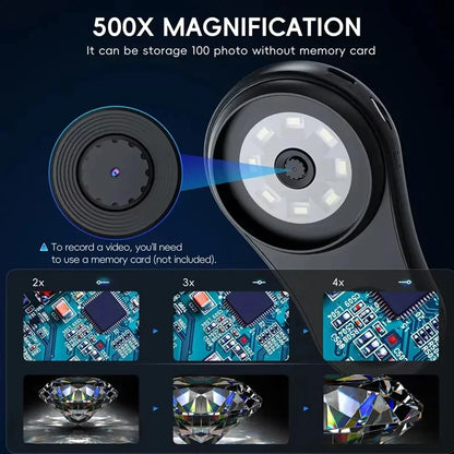 Pocket Microscope 500X - Compact & Powerful - Handheld Magnifier