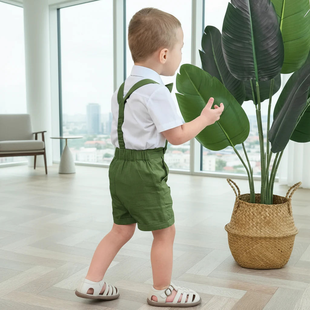 LittleDandy – Classic & Elegant – Cotton Shorts with Suspenders, Bow Tie & Shirt